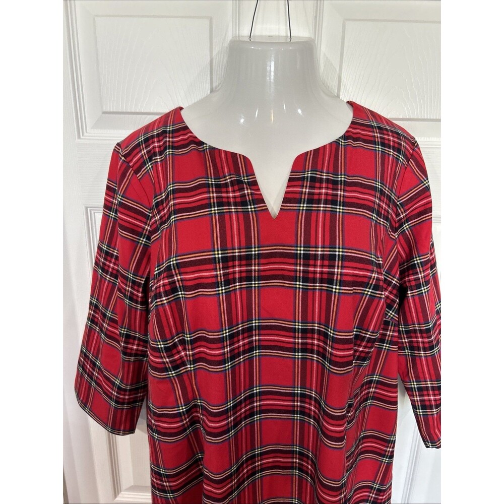 Talbots Red Plaid Tartan Stretch Christmas Holiday Shift Dress 18W Petite